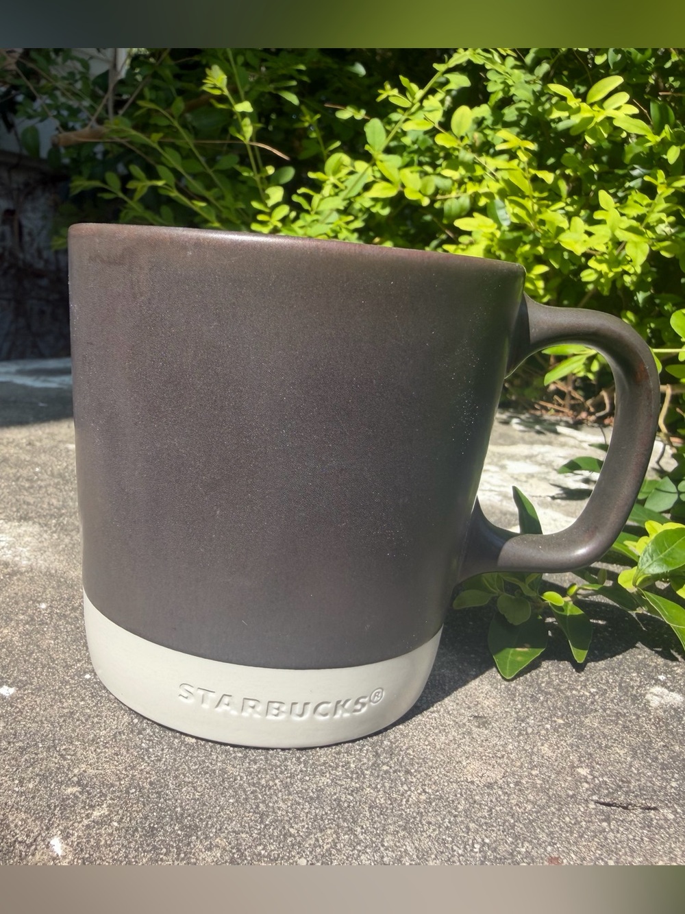 Starbucks 2018 Embossed Stoneware Coffee Mug Two Tone Matte Dark Brown and Cream